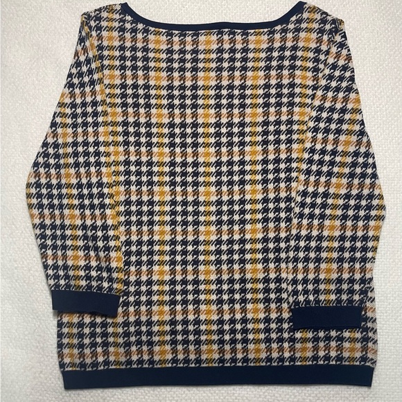 Ann Taylor Women’s Hounds Tooth Preppy Classic Pullover Crewneck Blue and Yellow - Picture 3 of 3